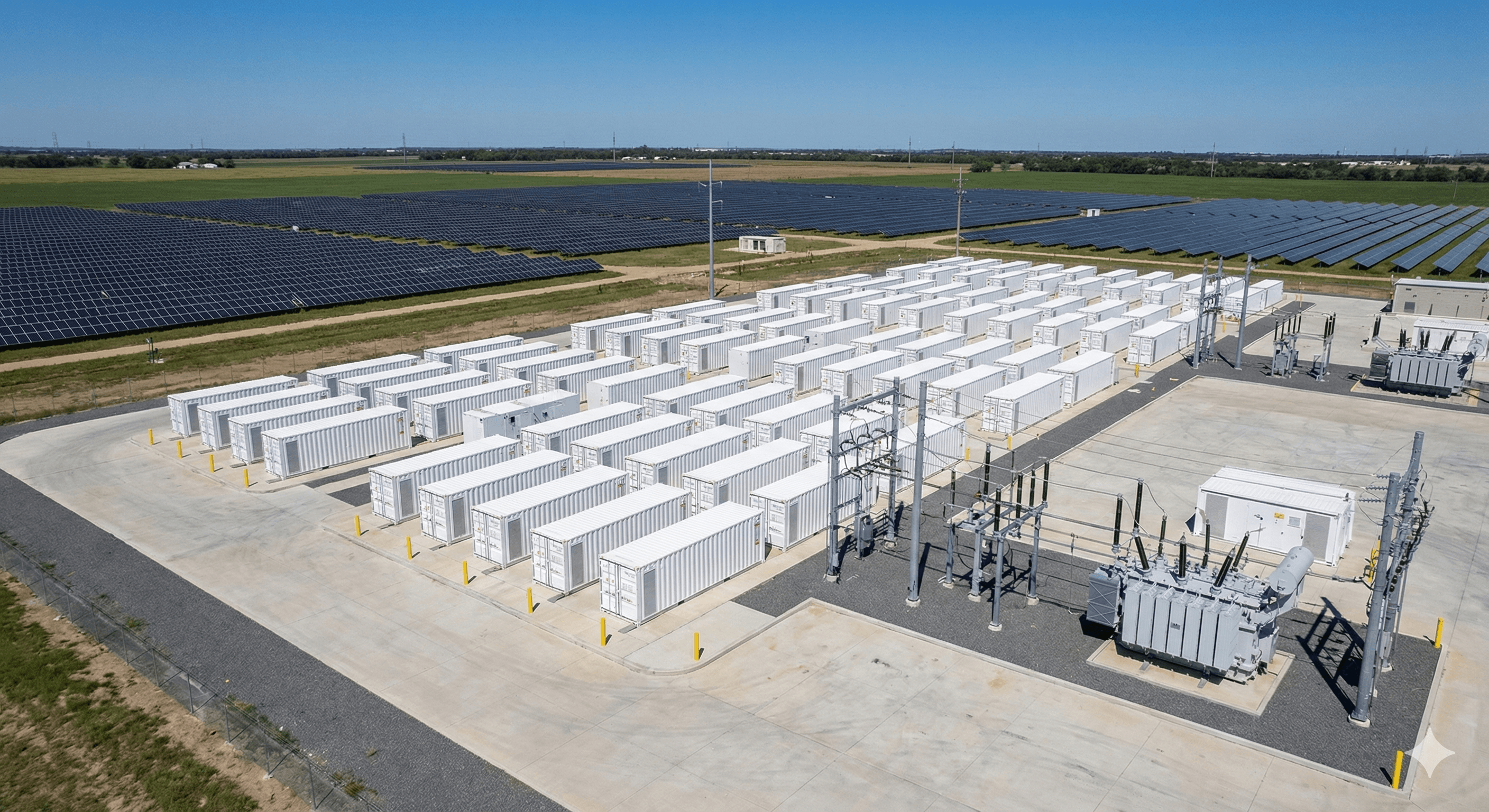 Containerized battery energy storage system co-located with solar farm